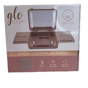 NEW Glo Tech Beauty Case With Led Magnification Mirror - Nude/Pink